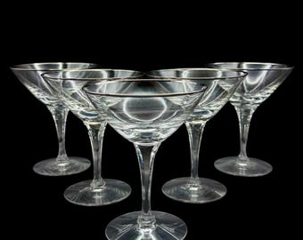 Juego de 5 copas de cóctel vintage Tiffin Franciscan Golconda con borde de platino