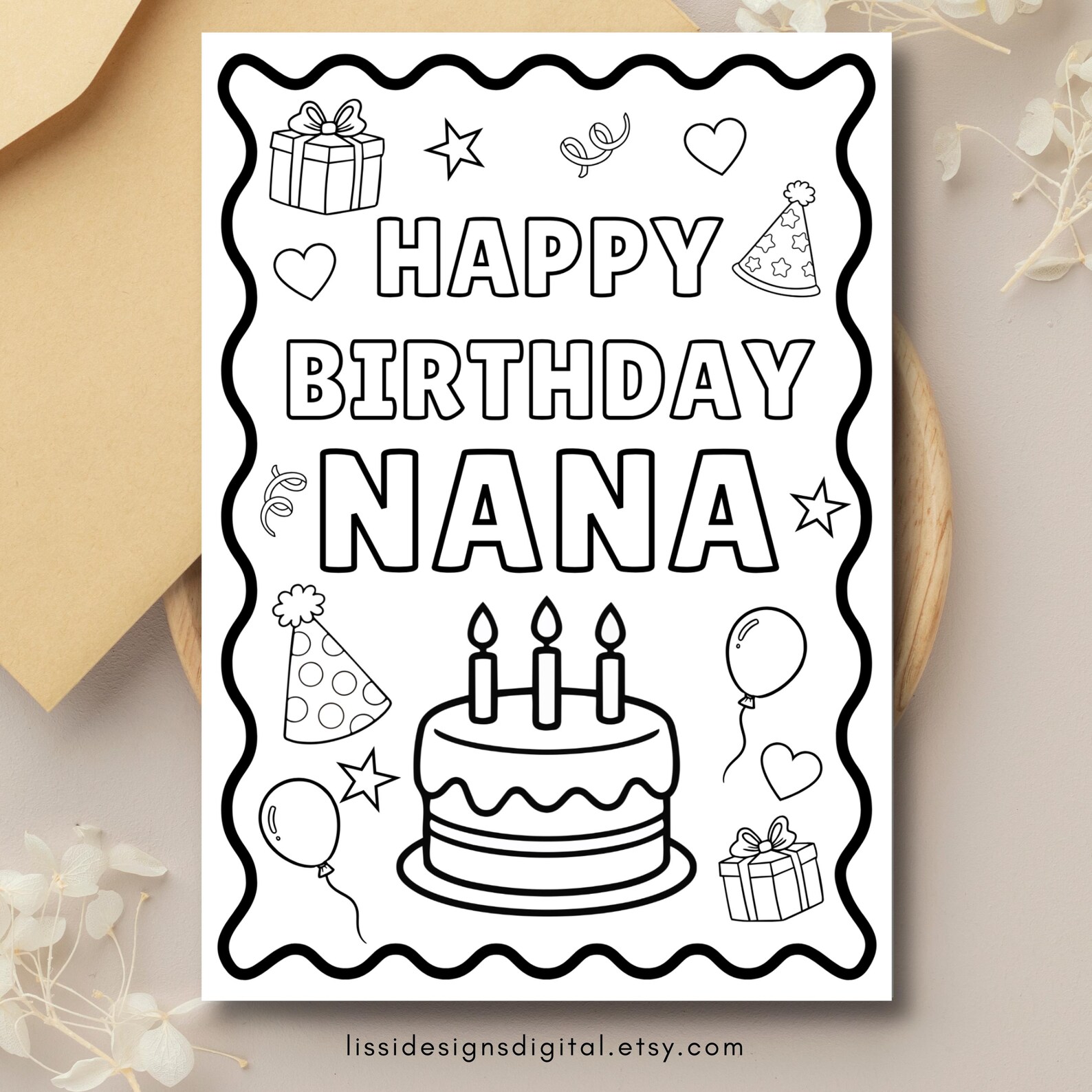 Printable Happy Birthday Nana Coloring Greeting Card: Nana Birthday ...