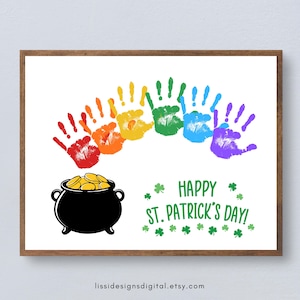 Manualidad imprimible de la huella de la mano para el Día de San Patricio: Olla de oro arcoíris, manualidad escolar para niños, manualidad del Día de San Patricio para maestros, manualidad para niños pequeños