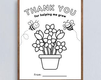 Thank You For Helping Me Grow Coloring Page: Teacher Appreciation Gift, Staff Thank You Gift, Teacher Appreciation Week, Elementary Craft