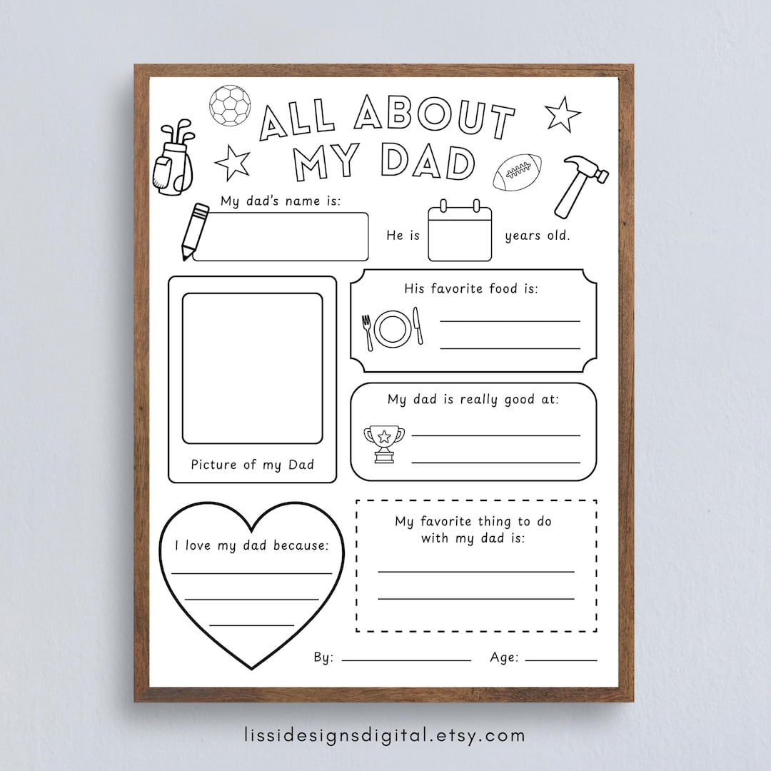 Printable All About My Dad Coloring Page: Father's Day Gift, Childs ...
