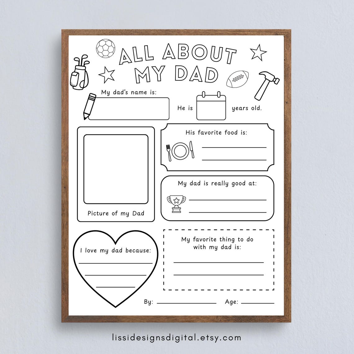 Printable All About My Dad Coloring Page: Father's Day Gift, Childs ...