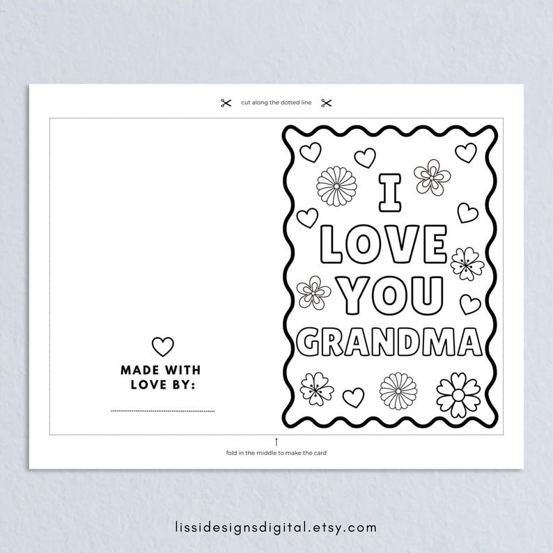 Printable I Love You Grandma Coloring Greeting Card: Coloring Page Card ...
