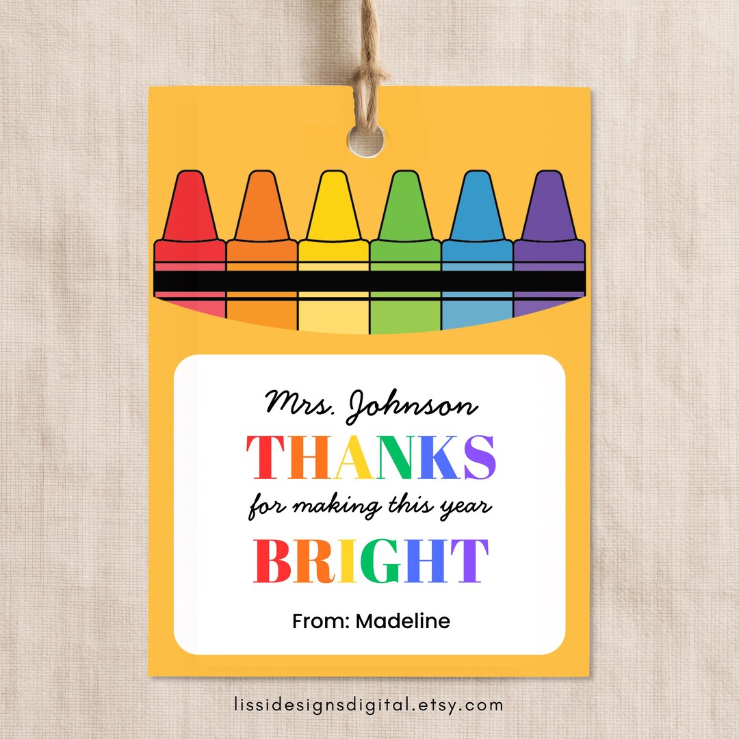 Editable Teacher Crayon Box Gift Tags: Personalized Printable Gift Tag ...