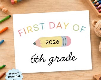 Editable Pastel First Day of School Sign: Back To School Printable Sign, School Photo Prop Sign, Canva Template