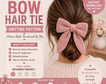 Knitted Heart Bow Pattern PDF – Cute Hair Bow & Gift Decor, Crochet/Knitting Pattern, Instant Download