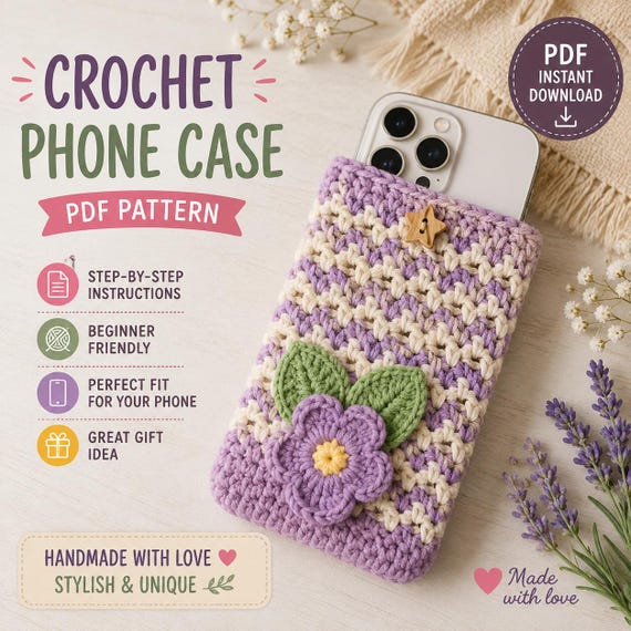 Crochet Phone Case Pattern PDF | Flower Phone Pouch | Cute Crochet Bag | Easy Beginner Pattern | Instant Download