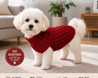 Easy Knit Hundepullover Muster PDF | Gerippter Hundepullover | Größenverstellbar Kleiner Hund | Schnittmuster Schnittmuster | Anfängerfreundlich