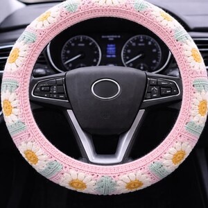 Daisy Steering Wheel Cover Crochet Pattern PDF | Granny Square Car Steering Wheel Cover | Floral Car Accessory | Instant Download