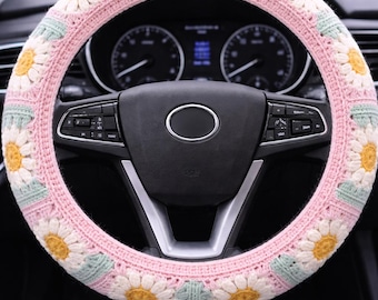 Daisy Steering Wheel Cover Crochet Pattern PDF | Granny Square Car Steering Wheel Cover | Floral Car Accessory | Instant Download