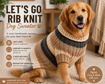 Rainbow Rib Knit Dog Sweater Pattern Pdf | Easy Dog Coat | Small to Large Sizes | Knit Dog Clothes | Diy Pet Sweater
