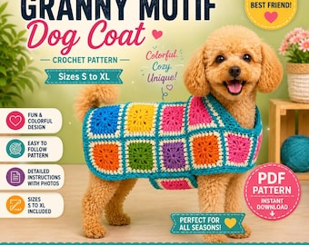 Crochet Granny Square Dog Coat Pattern PDF | Easy Dog Sweater | Small to XL Sizes | DIY Pet Clothes | Beginner Crochet Pattern