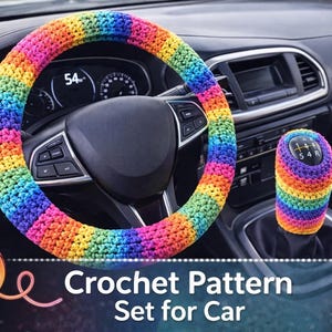 Crochet Car Steering Wheel Cover Pattern PDF | Gear Shift Cover Crochet Pattern | Car Accessories | Instant Download
