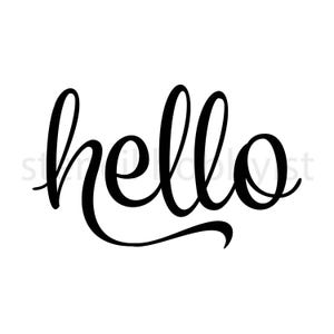 Puede incluir: La palabra "hello" en negro, escrita en cursiva sobre un fondo blanco. La tipografía es elegante y fluida, con letras conectadas. El diseño es simple y moderno, adecuado para diversas aplicaciones.
