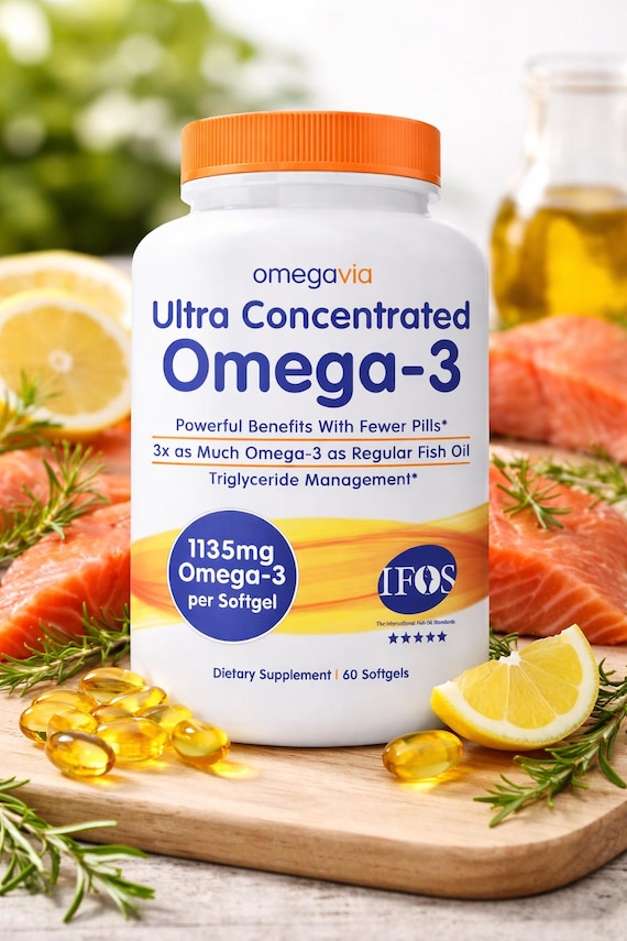 OmegaVia Omega-3 Fish Oil Daily Routine, Ultra Concentrated Series, 60 Softgels