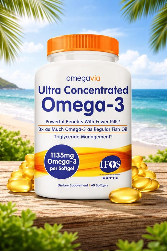OmegaVia Ultra Concentrated Omega-3 Fish Oil | 1135mg, 60 Softgels
