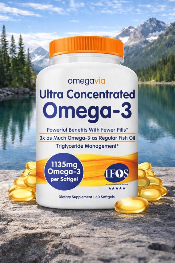 OmegaVia Ultra Concentrated Omega-3 – 1135mg High Potency Fish Oil (60 Softgels)