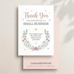 The image is a thank you card for supporting a small business.
