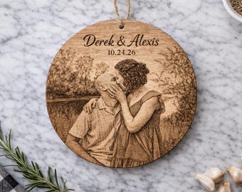 Ornamento personalizzato con foto incisa su legno