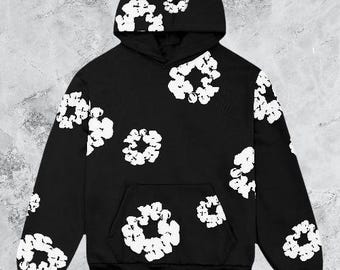 Hoodie katoenen kransbloem – katoenen hoodie met bloemenprint – Streetwear-pulloverhoodie – casual uniseks hoodie