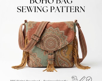Boho Bag Sewing Pattern, Crossbody Purse Tutorial, Beginner Friendly PDF, Fringe Bohemian Bag, Handmade Bag Pattern