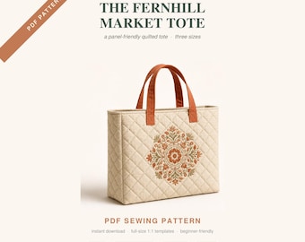 Quilted Market Tote Sewing Pattern | Zipper Divider, Panel Friendly (PDF Download)