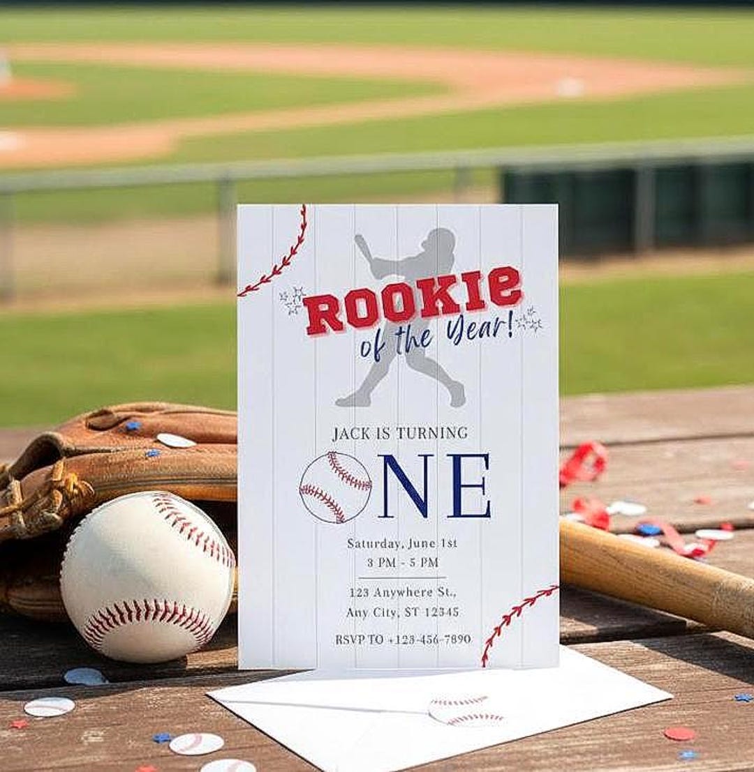 Rookie of the Year First Birthday Invitation, Baseball 1st Bday Invite ...