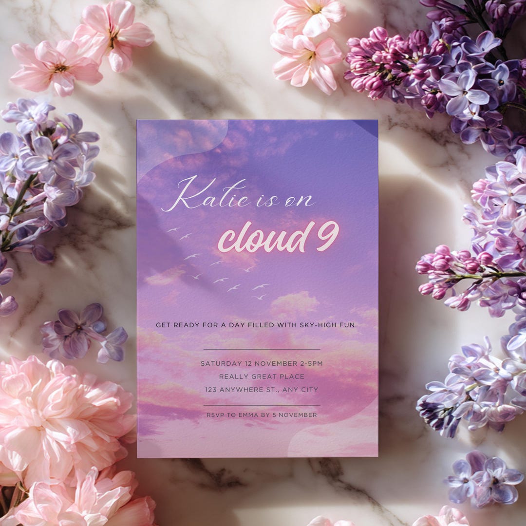 Cloud 9 Birthday Invitation Template, Pastel Sunset (digital Download ...