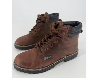 Candies Ankle Boots Womens 7.5 Brown Leather Lug Sole Vintage 90s Grunge Utility