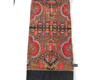 Bufanda vintage Bonwit Teller para hombre, de lana, cachemir y seda, con flecos rojos, negros y dorados.