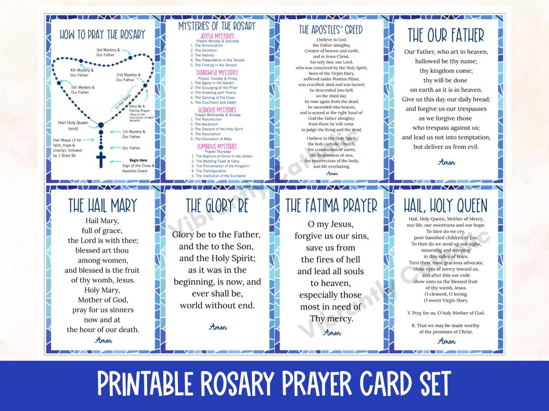 Printable Rosary Prayer Guide Card Set, Catholic Prayers (digital ...