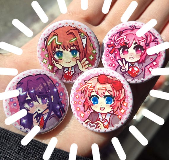 doki doki buttons 1.5" - visual novel ddlc literature club