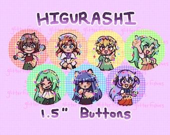 Higurashi when they cry | 7 metal pinback buttons (1.5") | Holographic