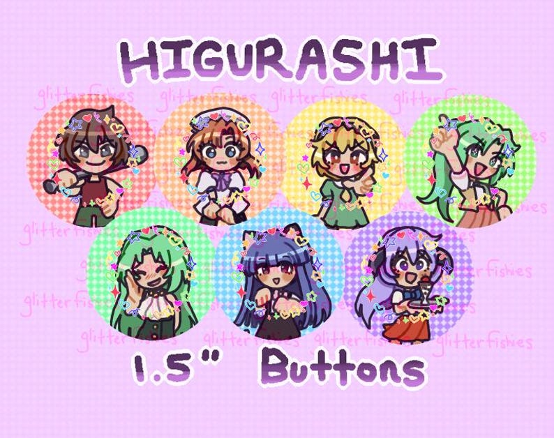 Higurashi when they cry | 7 metal pinback buttons (1.5") | Holographic image 1
