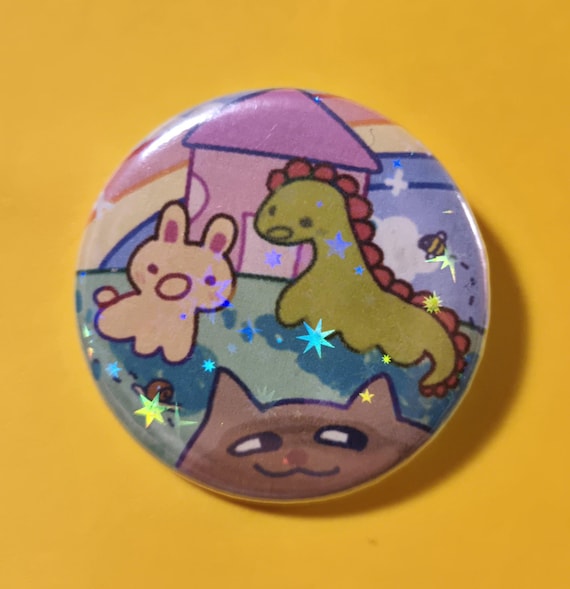 sillycore animal meadow | metal pinback button | holographic | original
