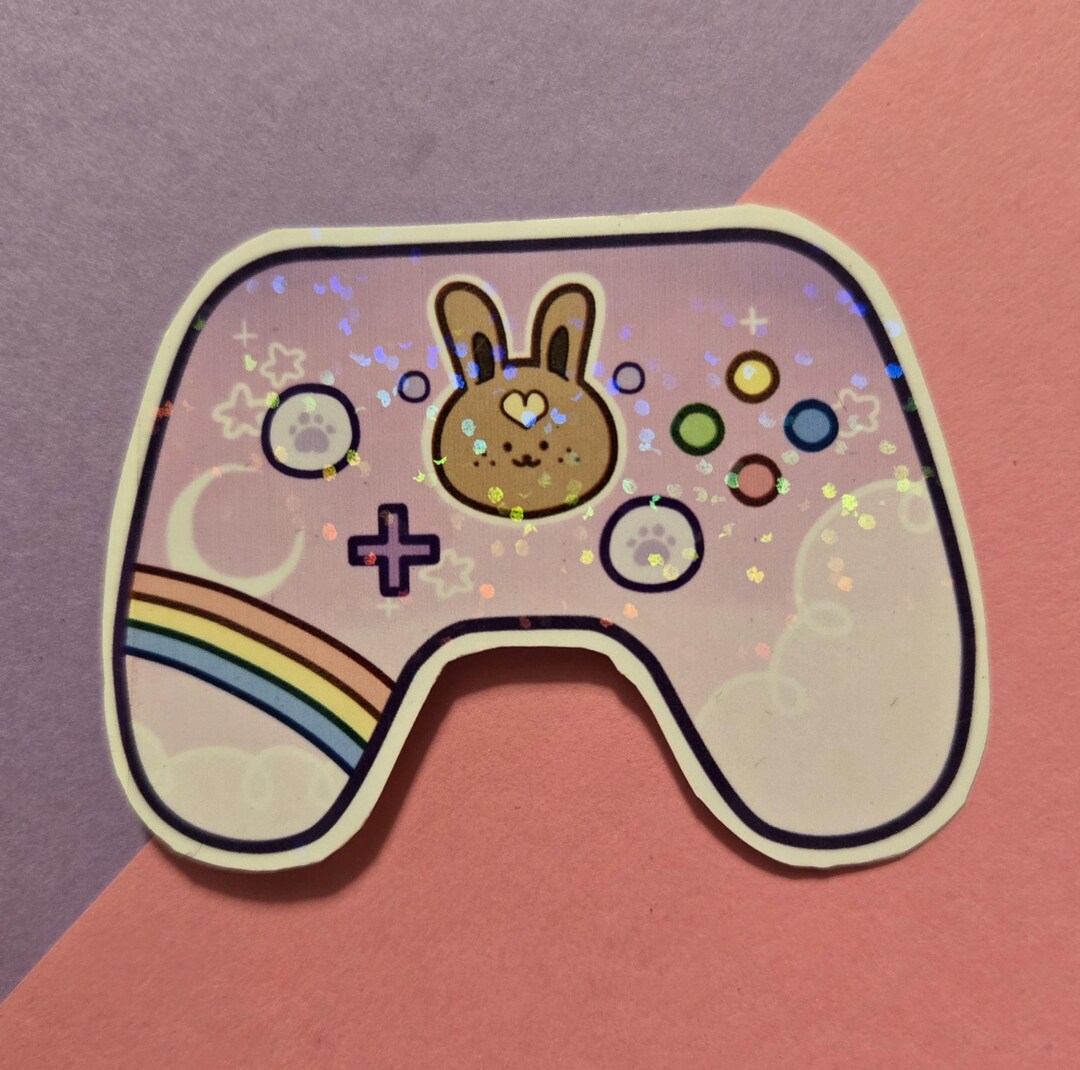Pink Bunny Video Game Controller | Sticker Decal | Holographic ...
