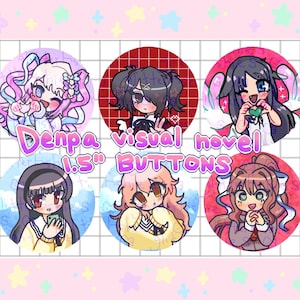 denpa visual novel girls Pinback Buttons | 1.5"