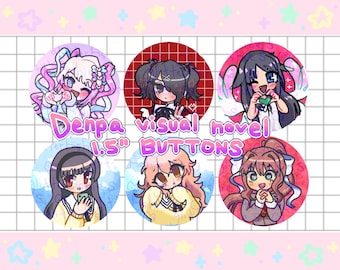 denpa visual novel girls Pinback Buttons | 1.5"