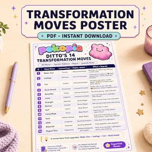 Pokopia Ditto Moves Poster | 14 Transformation Guide | Printable PDF Compatible with Pokemon Pokopia Switch 2