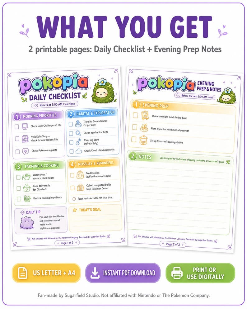 Pokopia Checklist.pdf Pokopia Daily Reset Checklist | Printable PDF Tracker | Daily Task ...