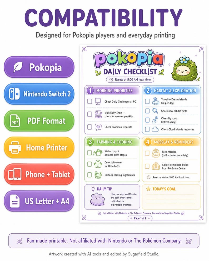 Pokopia Checklist.pdf Pokopia Daily Reset Checklist | Printable PDF Tracker | Daily Task ...
