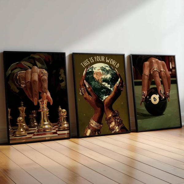 Motivational Black Woman Wall Art Set of 3, Black Woman Art, Motivational Wall Art, Wall Art Living Room, Black Girl Decor, Digital Download