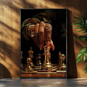 Black Woman Playing Chess Wall Art, Black Art, Feminine Decor, Wall Art for Living Room Bedroom, Chess Poster,  Digital Download