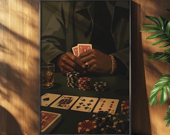 Black Man Playing Poker Wall Art, Luxury Fashion Poster, Masculine Decor, Living Room Art, Bedroom Poster, Digital Download, Poker Poster