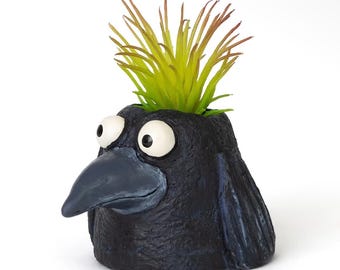 Baby Eddie Crow Blobhouse Halloween Planter | Raven Succulent Pot | Spooky Gothic Plant Pot | Decor |  Gift 3.5 x 2.5 x 2.5”