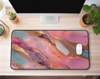 Pink Gold Marble Desk Mat | Abstract Geode Mousepad