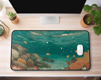 Tappetino da scrivania con barriera corallina sottomarina / Tappetino per mouse con scena oceanica, illustrazione acquatica