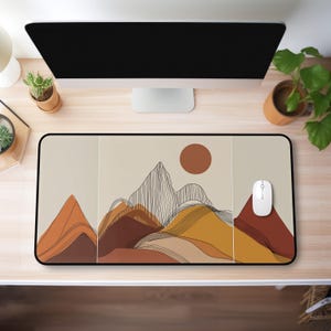 Abstract Mountain Sunset Desk Mat | Minimalist Earth Tone Landscape