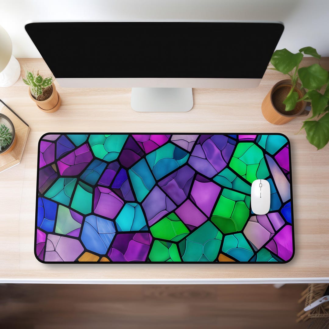 Stained Mat Stained Glass Mosaic Desk Mat | Colorful Geometric Desk Pad - Etsy