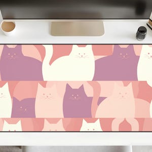 Pastel Cat Desk Mat, Kawaii Workspace Decor, Cat Lover Gift, Soft Desk Setup
